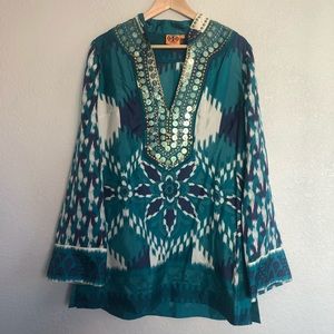 Tory Burch silk Iveta embellished blouse 12 tunic